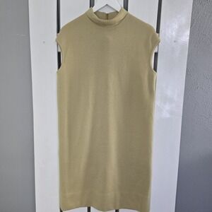 Joseph Magnin Vintage Knee Sleeveless‎ Dress Beige Knit Minimalist Mod Classic